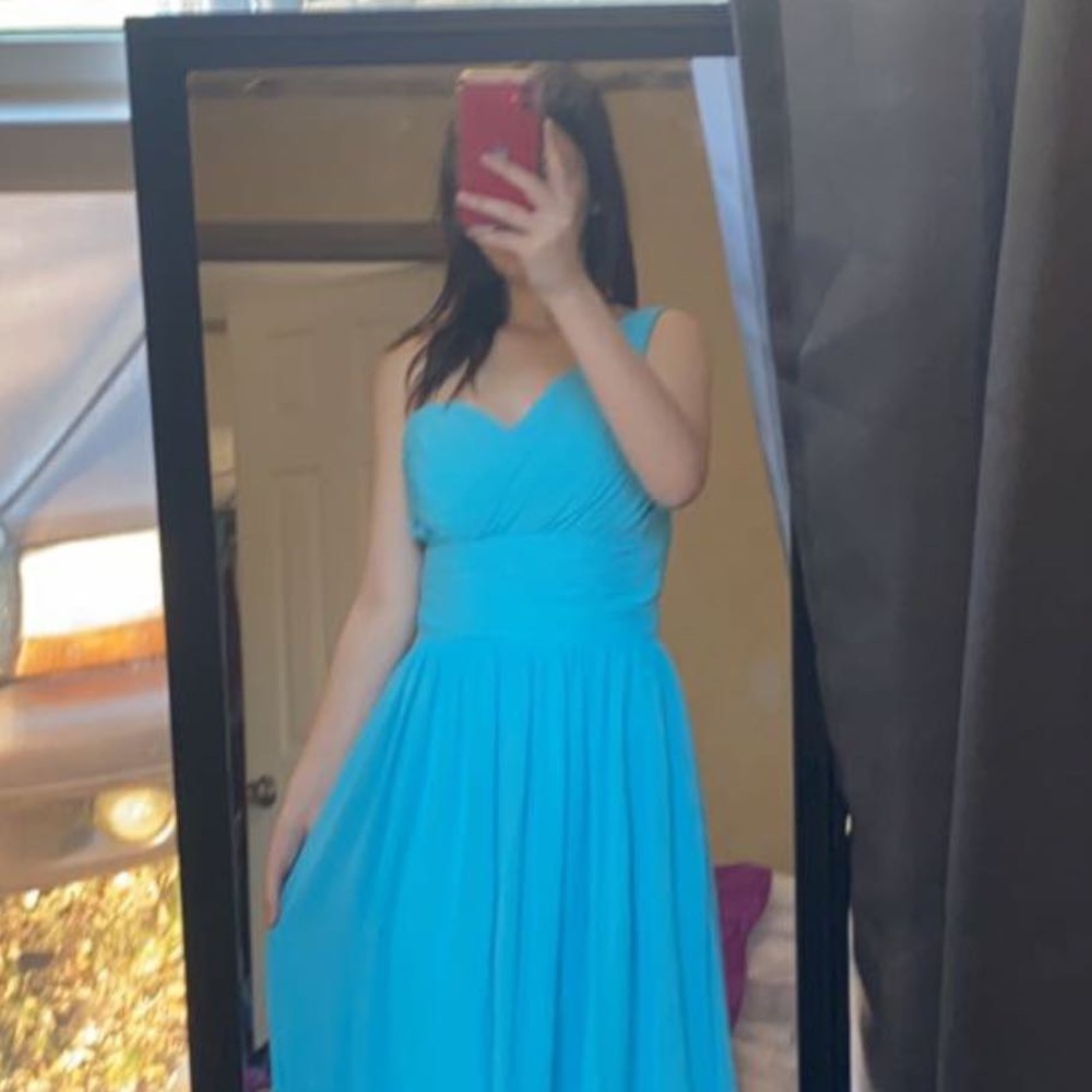 Aqua blue prom dress, one shoulder
